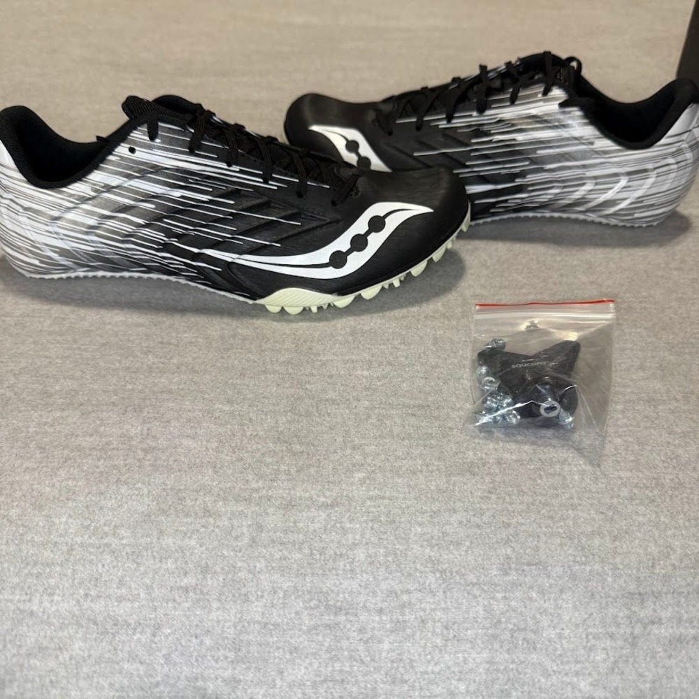 Saucony Spitfire Men's Track Spikes Sprint Running Shoes Black White Size 8.5 US